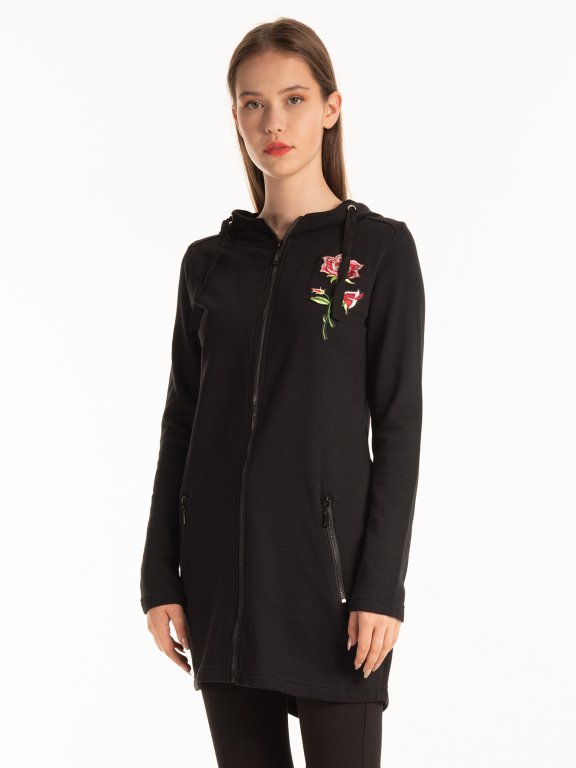 LONGLINE HOODIE WITH FLORAL PATCHES