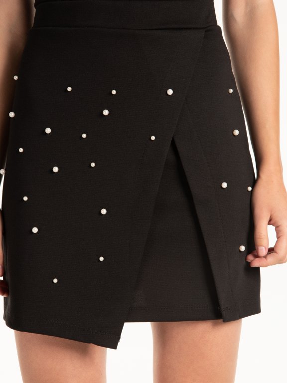 Mini wrap skirt with pearls
