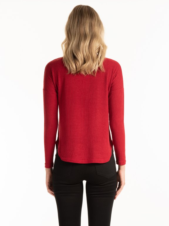 RIB-KNIT TOP WITH FRONT ZIPPER