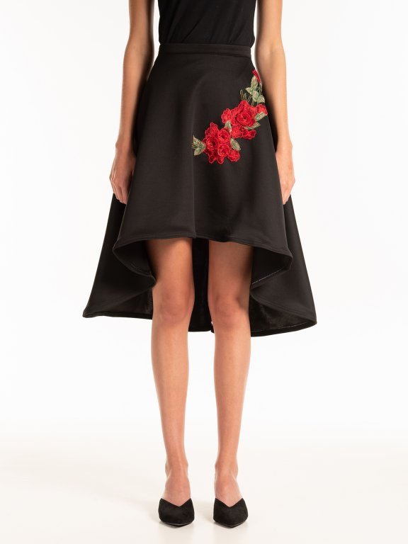 A-line high-low skirt with floral embroidery