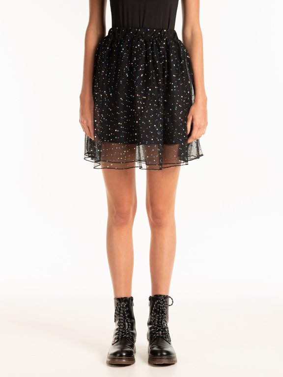 Tulle mini skirt with metallic sequins