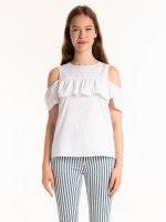 Cold-shoulder blouse top with ruffle