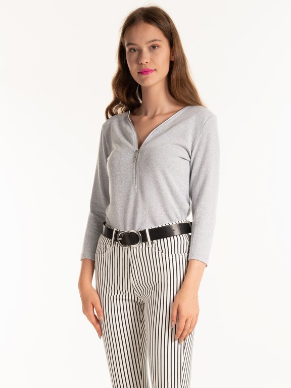 LONGLINE MARLED TOP WITH FRONT ZIPPER