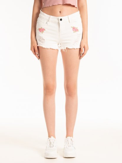 Flower patch denim shorts