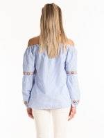 Striped a-line blouse with embroidery