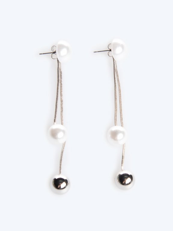 Faux pearls long drop earrings