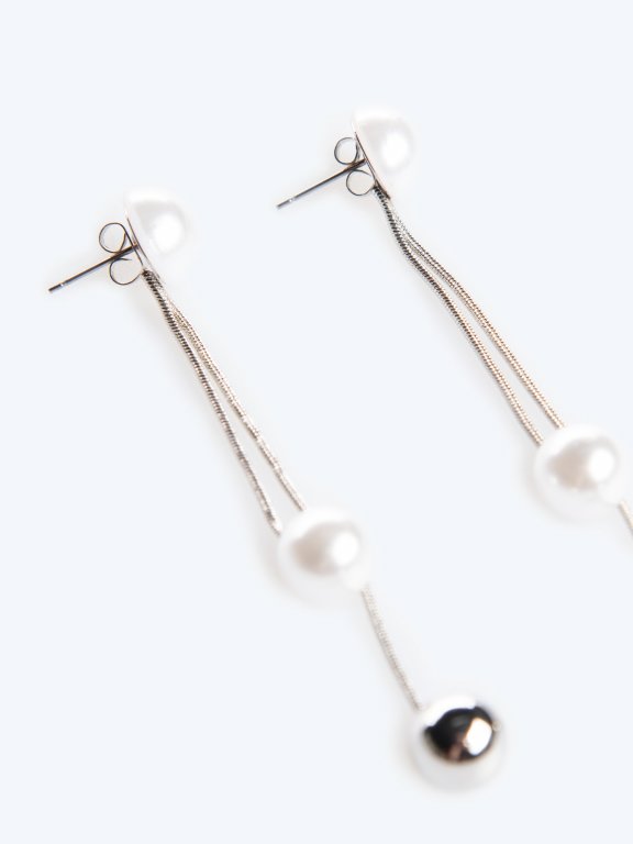 Faux pearls long drop earrings