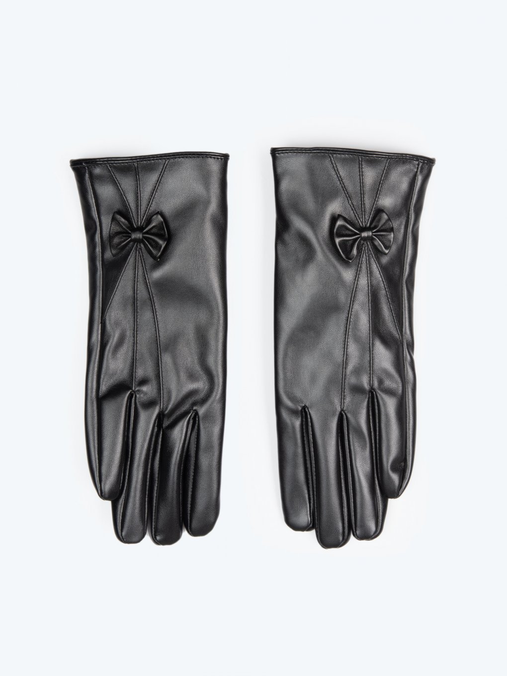 Faux leather gloves with bow