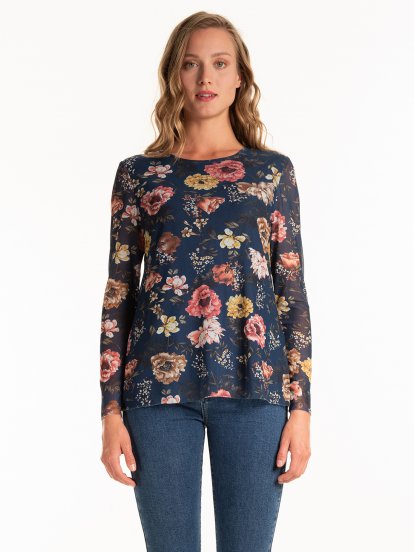 Mesh top with flower print