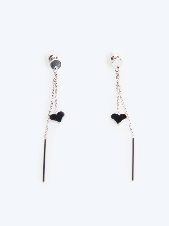 Long drop earrings with heart pendant