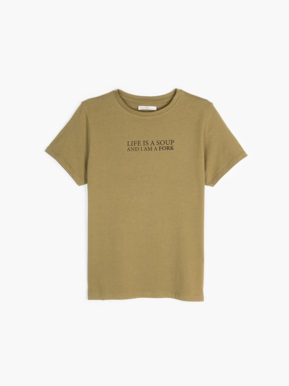 Cotton slogan print t-shirt