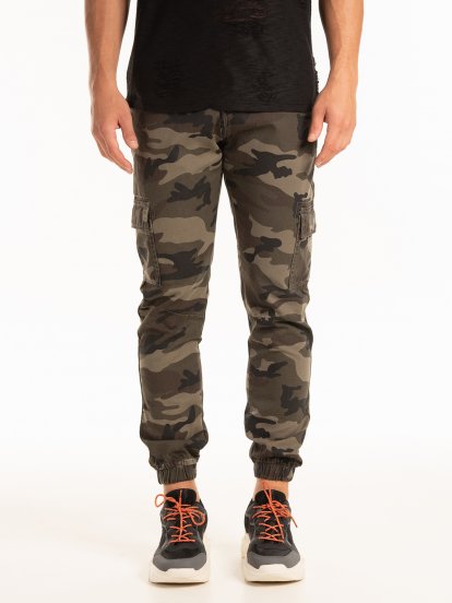 Camo print jogger fit trousers