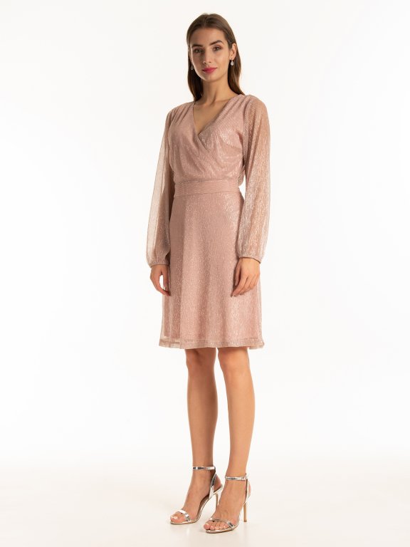 Structured evening dress with puff sleeves