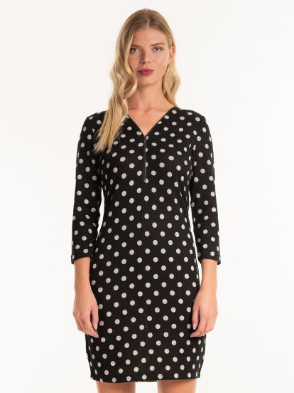 Polka dot print dress with zipper