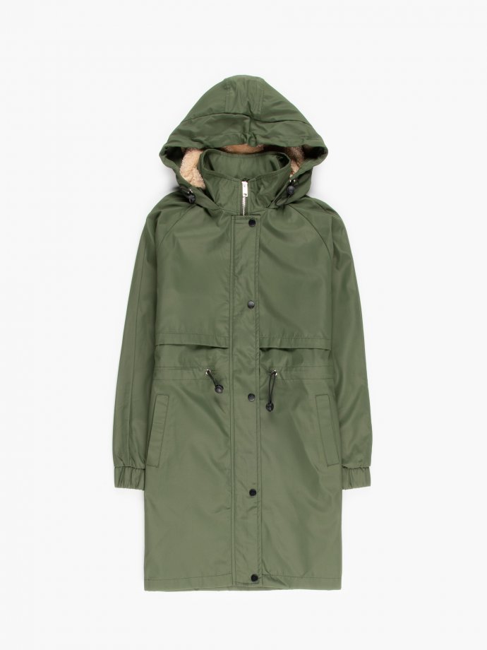 Pile lined parka with hood