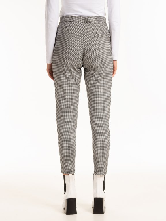 Straight slim houndstooth pattern trousers