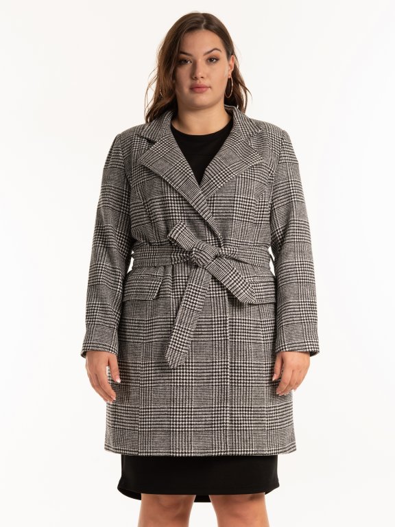 Plaid coat with belt