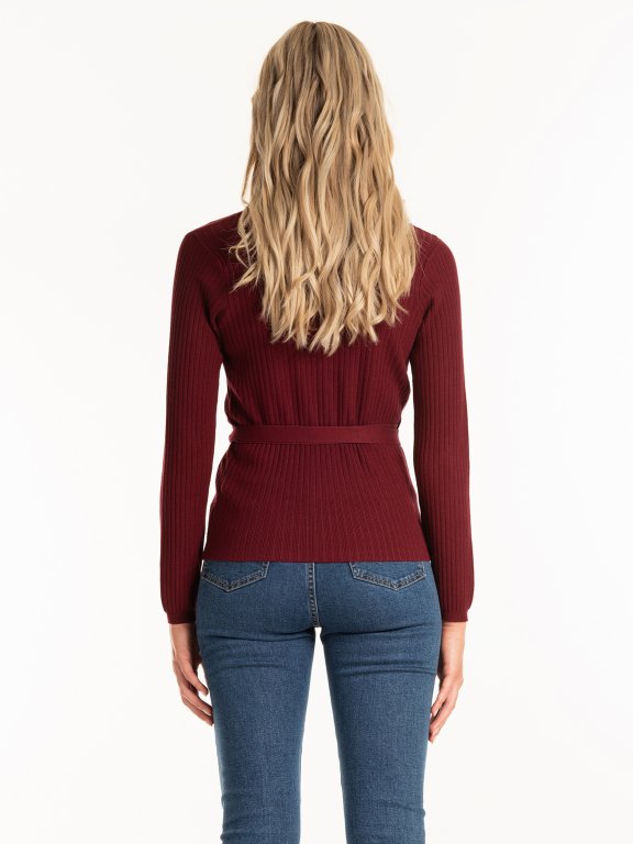 Ribbed wrap sweater with belt