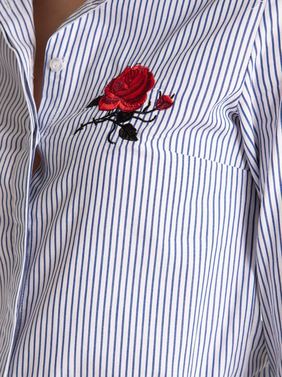 Bawełniana koszula w prążki z haftem