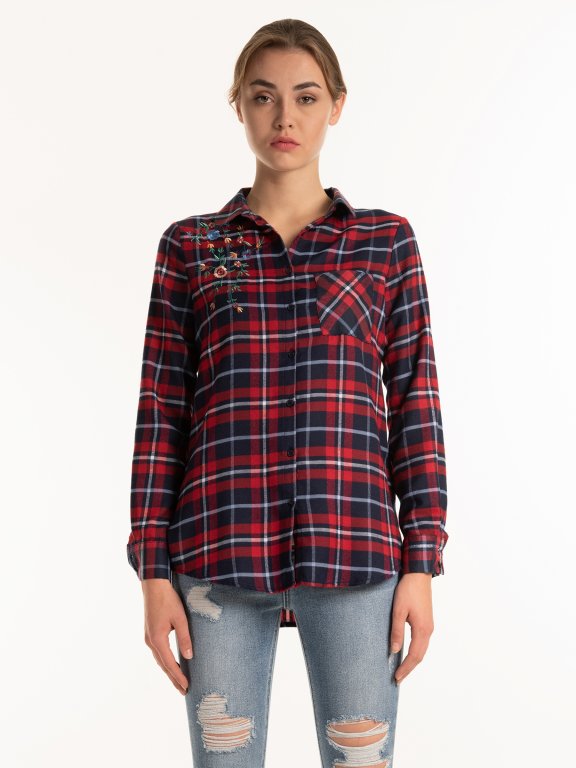 PLAID SHIRT WITH FLORAL EMBROIDERY