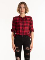 PLAID VISCOSE BLOUSE WITH FRONT LACING