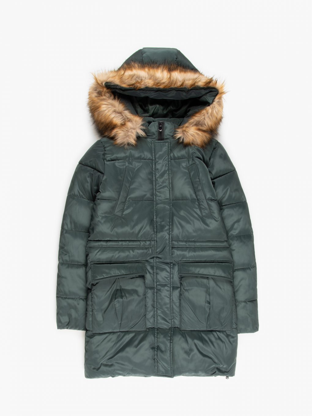 Padded jacket with removable faux fur