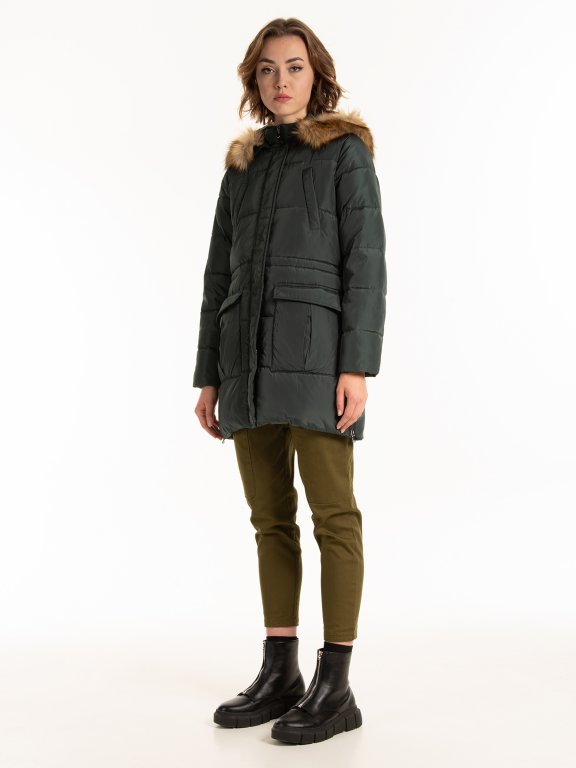 Padded jacket with removable faux fur