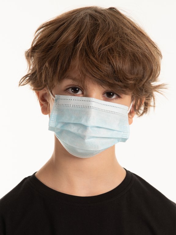 3-ply kids blue disposable face mask (5 / pcs  8Y-12Y)