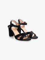 Black heel faux suede sandals