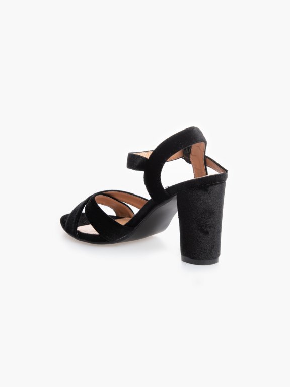 Black heel faux suede sandals