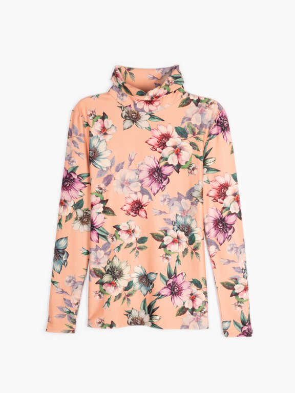 Floral print rollneck t-shirt