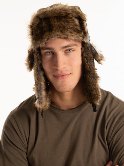 Faux fur lined trapper hat