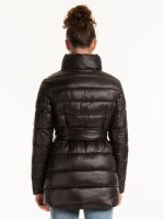 Quilted recycled polyester padded jacket with belt