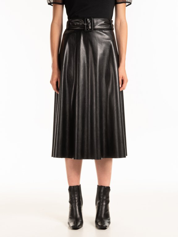 Faux leather a-line midi skirt