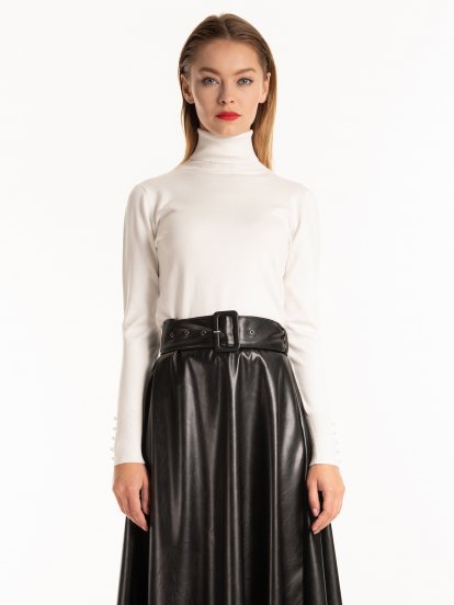 Rollneck jumper with pearls