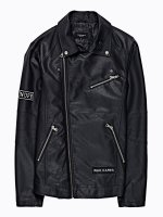 FAUX LEATHER BIKER JACKET WITH PATCHES