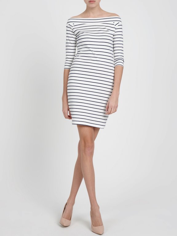 OFF-THE-SHOULDER STRIPED BODYCON DRESS