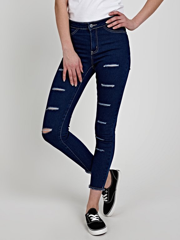 RIPPED HIGH WAIST JEGGINGS WITH FRAYED HEM