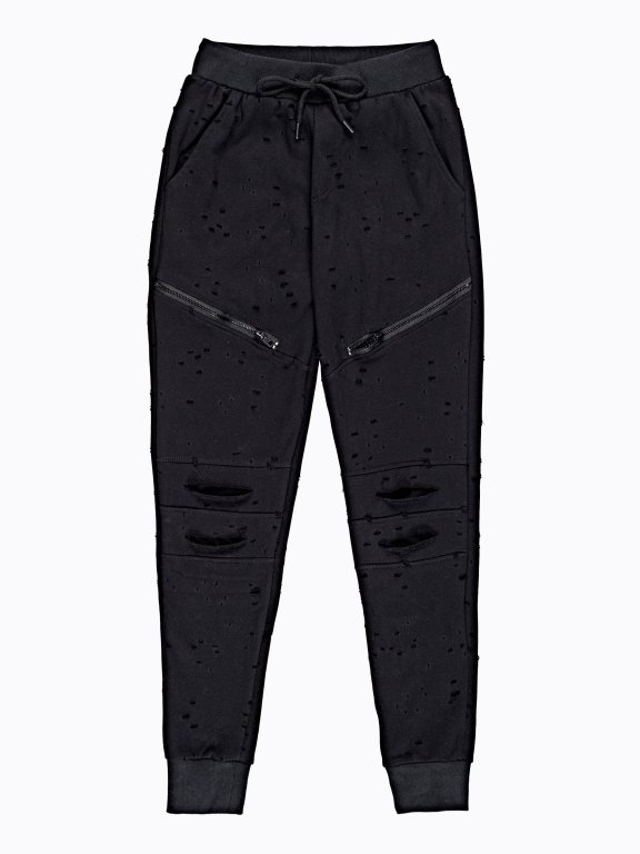 DISTRESSED SWEATPANTS WITH ZIPPERS