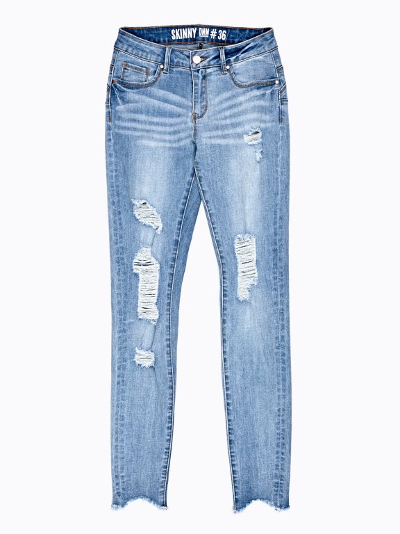 DAMAGED SKINNY JEANS WITH RAW EDGES