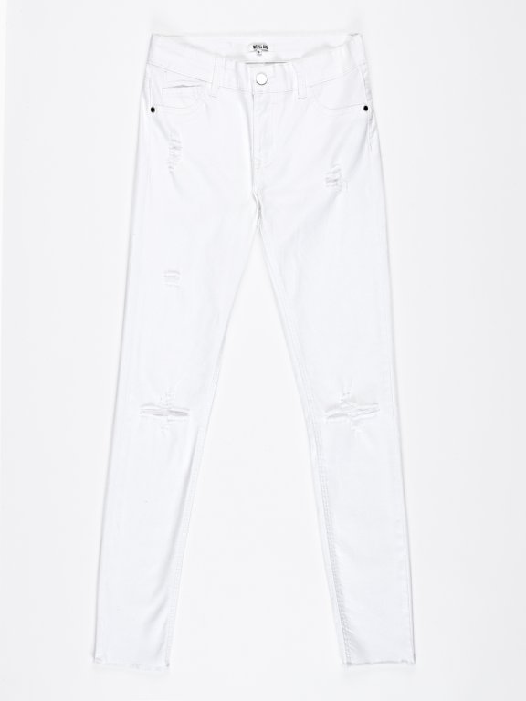 RIPPED KNEE SKINNY TROUSERS WITH RAW EDGES