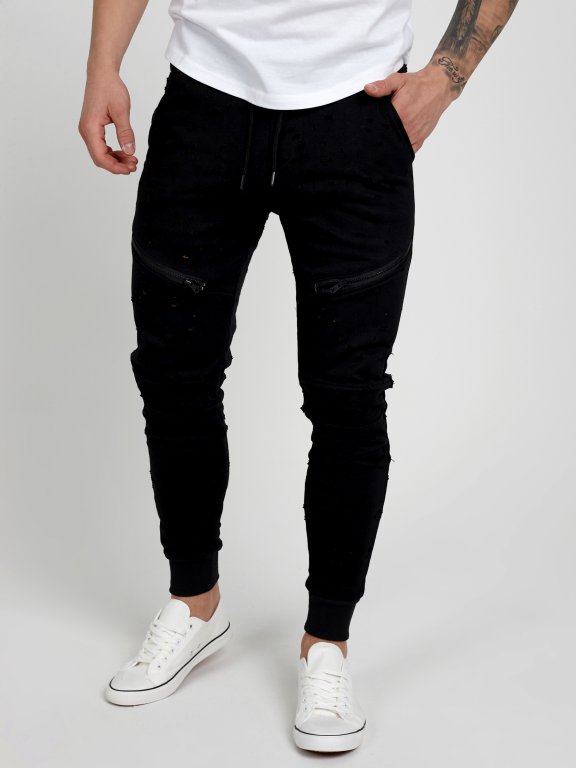 DISTRESSED SWEATPANTS WITH ZIPPERS