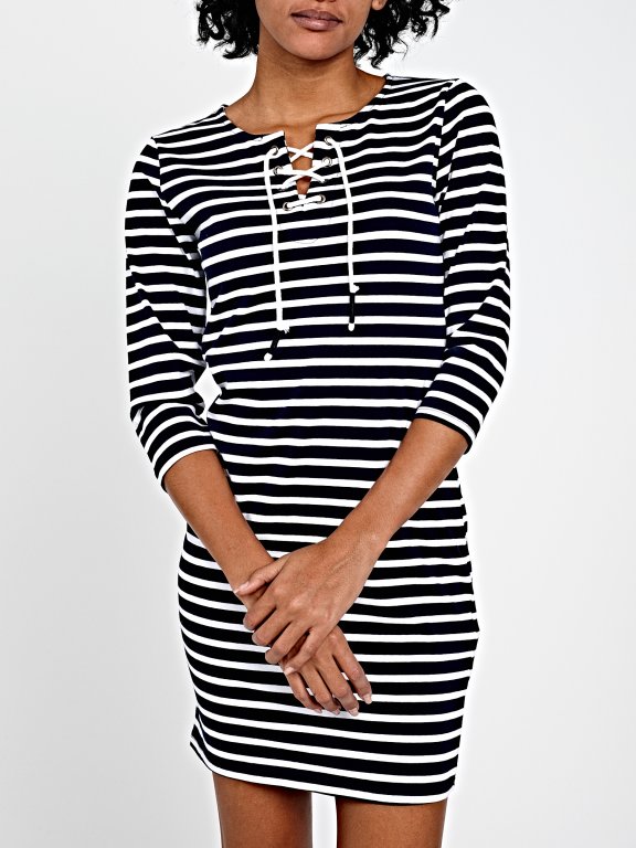 STRIPED DRESS WITH FRONT LACING