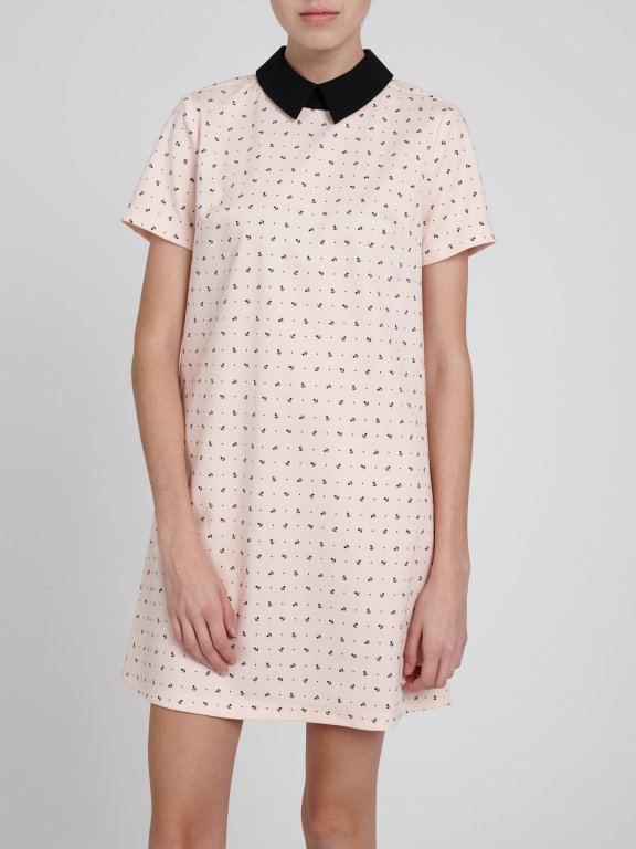 PRINTED DRESS WITH CONTRAST COLLAR