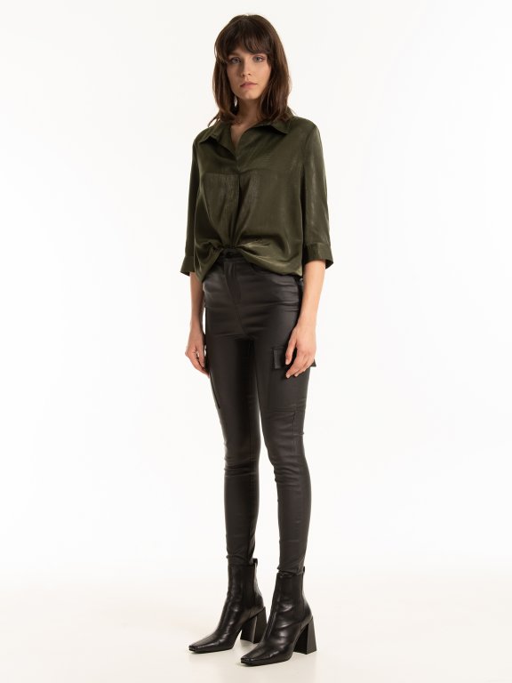 Faux leather skinny cargo trousers