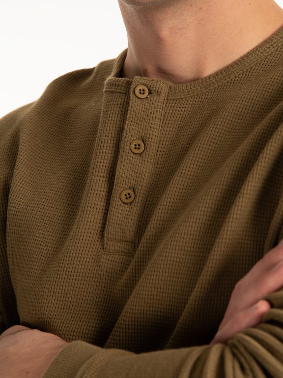 Waffle knit basic long sleeve t-shirt