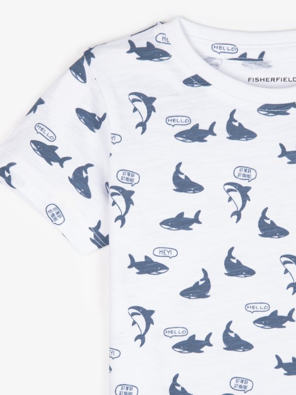 Shark print cotton t-shirt