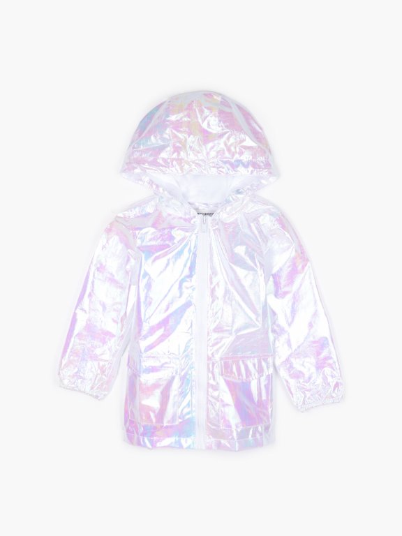 Holografická přechodná bunda s kapucí dívčí