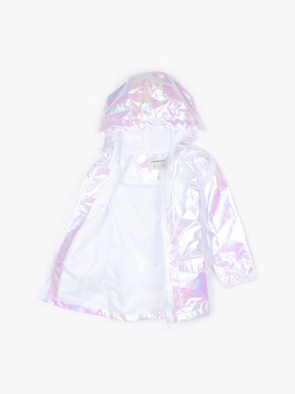 Holografická prechodná bunda s kapucňou dievčenská