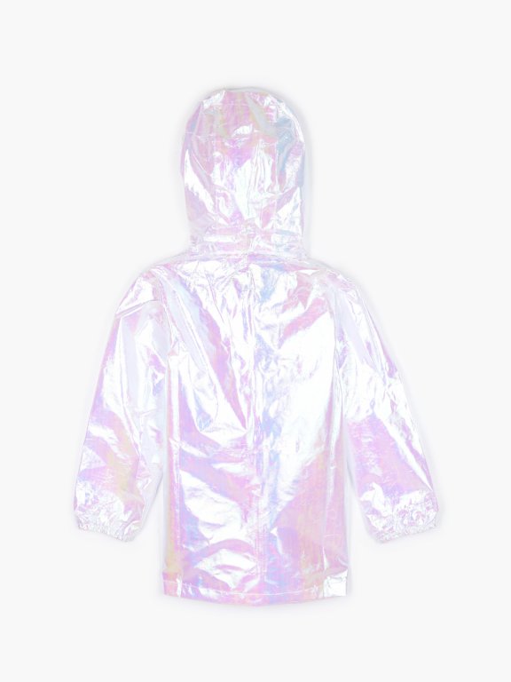 Holografická prechodná bunda s kapucňou dievčenská